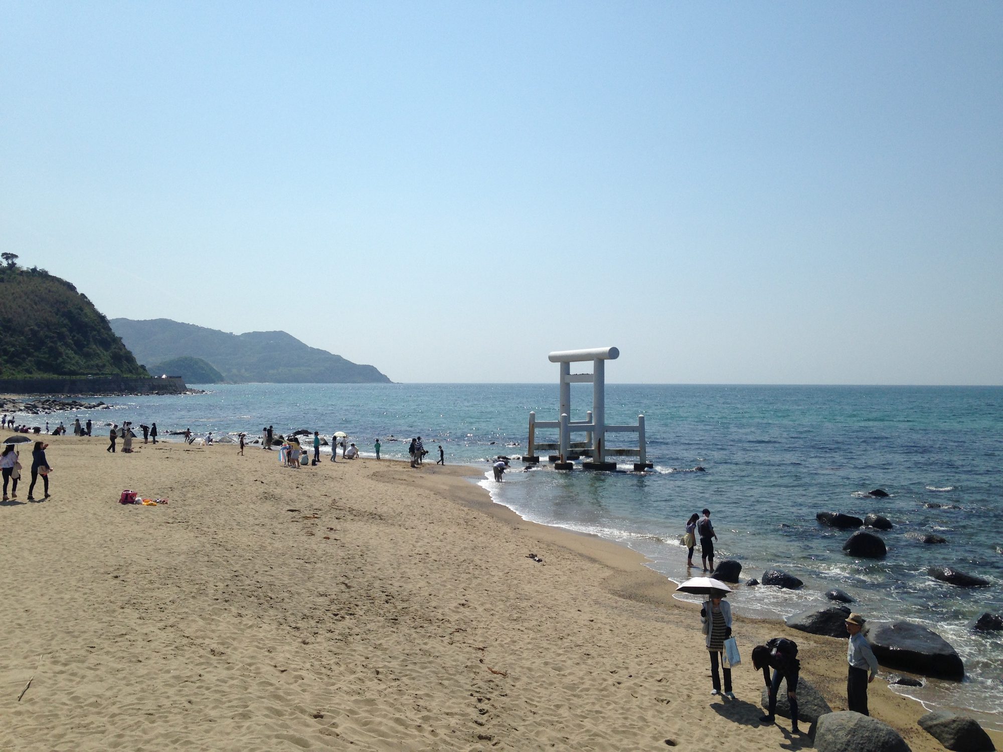 The white torii at Futamigaura Beach in Itoshima